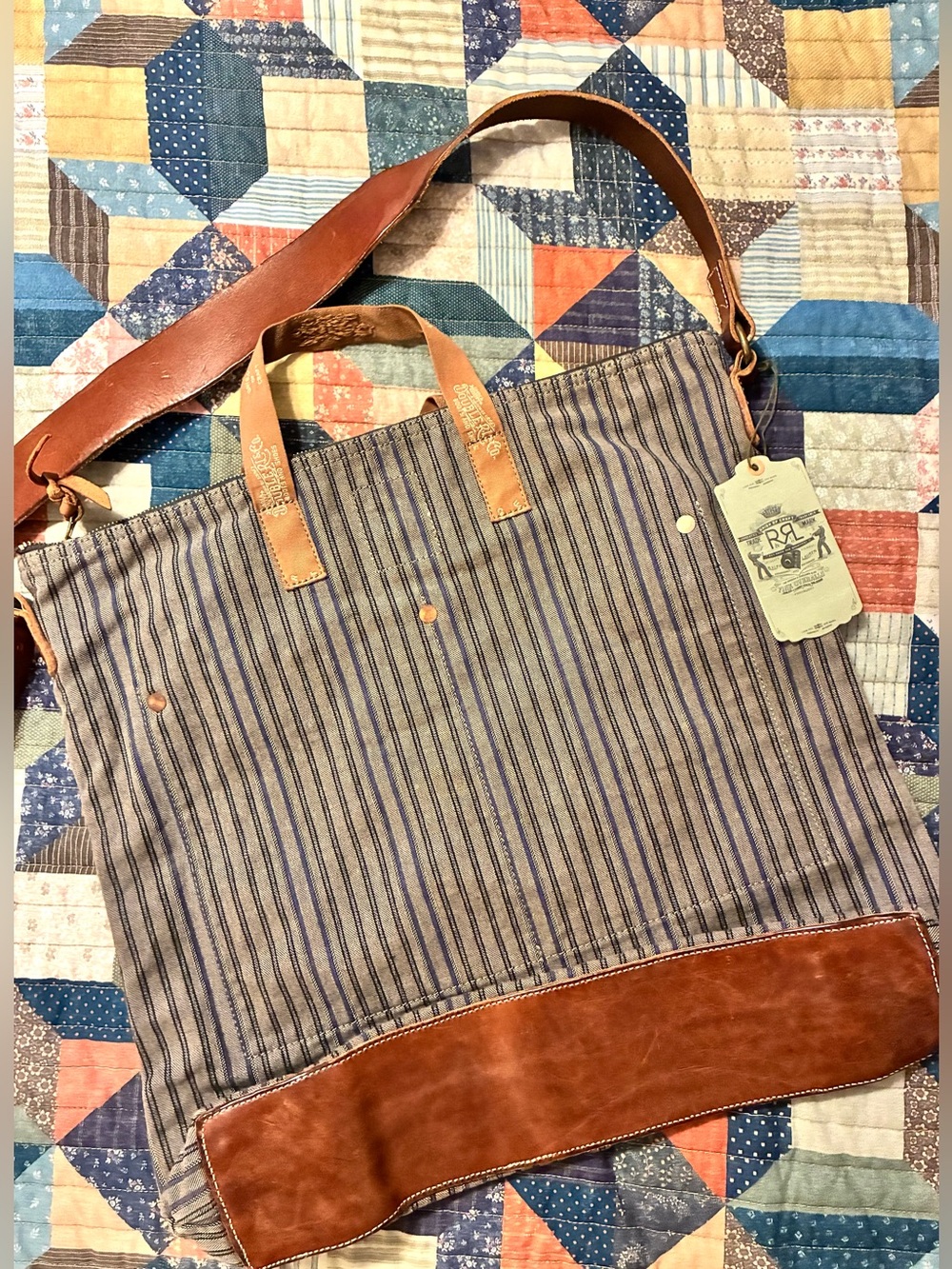 **NWOT** DOUBLE RL RALPH LAUREN RRL LEATHER/ HERRINGBONE TWILL SHOULDER BAG - Picture 4 of 13